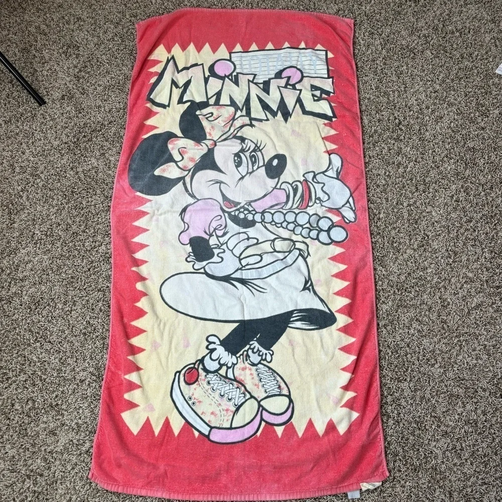 VINTAGE 80s-90s Disney Minnie‎ Mouse Beach Towel Pool Swimming *Flaws from Age*